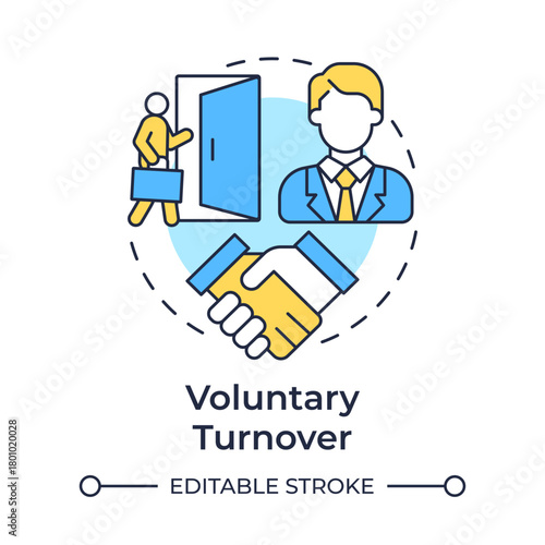 Voluntary turnover multi color concept icon. Quieting by personal initiative. Staff attrition type. Round shape line illustration. Abstract idea. Graphic design. Easy to use in promotional material,