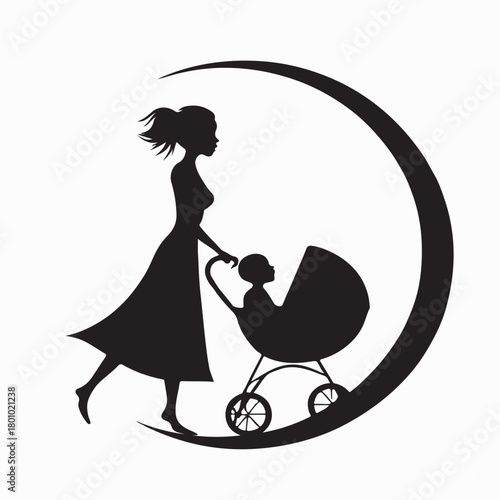 Woman with Baby Stroller Icon Design isolated on white background