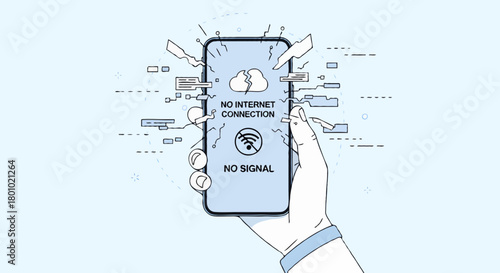 Troubleshooting Connectivity Issues A Hand Holding Smartphone Displaying 'No Internet Connection'