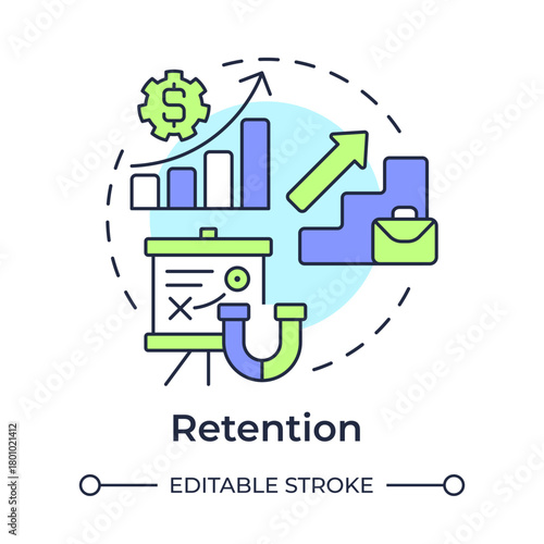 Retention multi color concept icon. Keeping talents engaged in workflow. Employee lifecycle. Round shape line illustration. Abstract idea. Graphic design. Easy to use in promotional material,