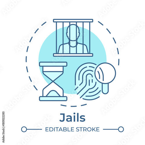 Jails soft blue concept icon. Short term locally run facilities. Criminals treatment. Correctional institution. Round shape line illustration. Abstract idea. Graphic design. Easy to use in booklet
