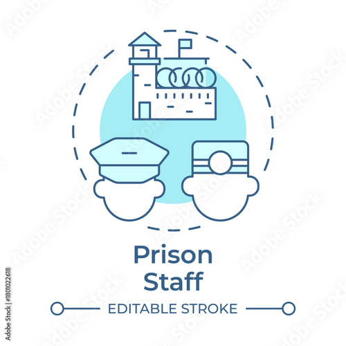 Prison staff soft blue concept icon. Personnel of jail. Contemporary issues in correctional management. Round shape line illustration. Abstract idea. Graphic design. Easy to use in booklet