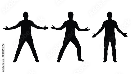 Three silhouettes of men with arms outstretched in a welcoming pose
