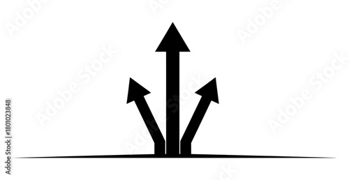 Three black arrows diverging upwards from a horizontal line representing growth and direction