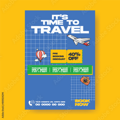 Retro Travel Agency A4 Poster and Vintage Holiday Tour Advertisement Flyer Template Design for Vacation Package Promo, Hotel Resort Booking, Adventure Trip Deals, Tourism Brochure Cover