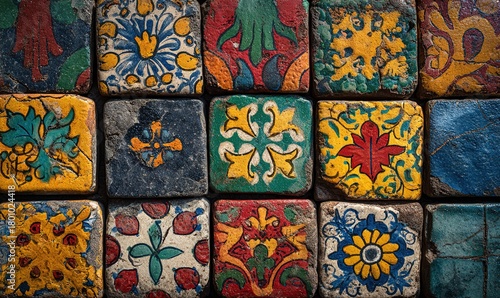 Hand-painted traditional colorful ceramic tile background