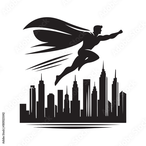 superhero city pose vector silhouette clip art logo design illustration