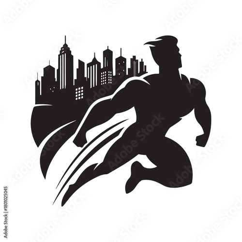superhero city pose vector silhouette clip art logo design illustration