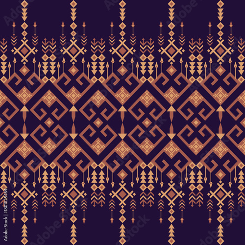 Geometric Ethnic pattern, Native American tribal fabric, tile, carpet, vector, illustration design, on a terracotta-purple tone  background 