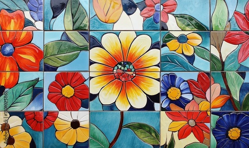 Colorful ceramic tiles floral mosaic decorative art