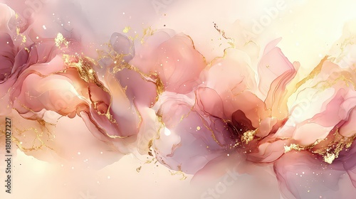 Abstract Fluid Art with Swirling Blush Pink Rose Gold and Glimmering Golden Accents on Light Background Elegant and Modern Design Ideal for Wall Art and Backgrounds