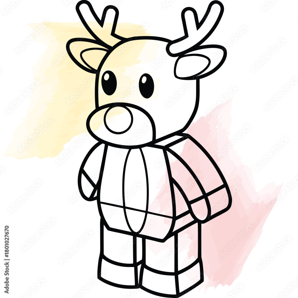 Obraz premium Cute Deer Reindeer Animal Character Outline Vector Illustration for Coloring