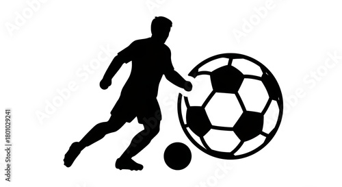 Silhouette soccer player kicking ball football sport game action competition skill team