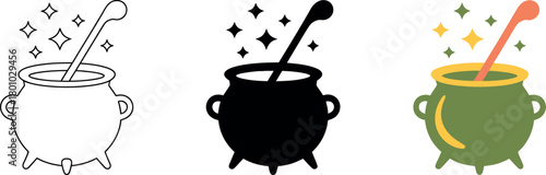 Whimsical Witchs Cauldron Illustration Set for Halloween and Magical Themes with Potions