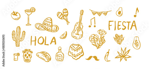 Hand drawn doodle Mexican clipart collection