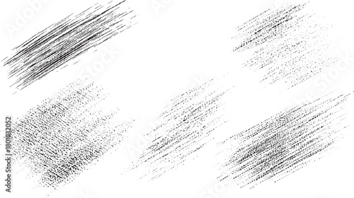 Six black diagonal grunge textured brush stroke patterns on white background vector