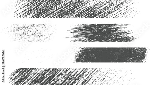 Collection of six distressed grunge textures with diagonal lines and speckles scratch rough