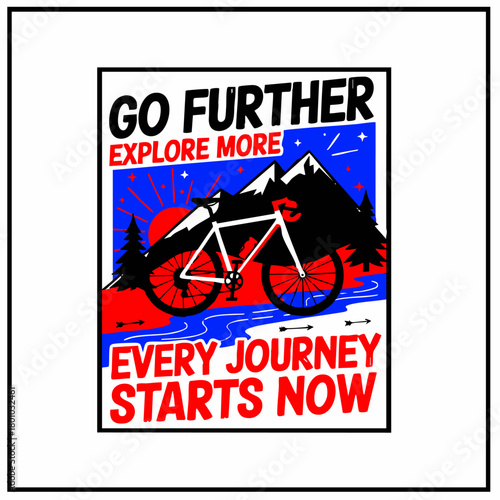 A graphic with a bicycle mountains and motivational text elements