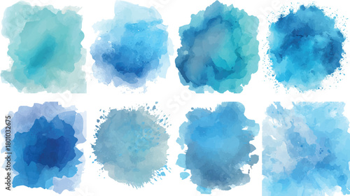 Eight Blue and Teal Watercolor Splashes and Stains on White Background vector
