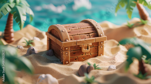 Fototapeta Naklejka Na Ścianę i Meble -  3d isometric low-polymer clay buried ancient chest