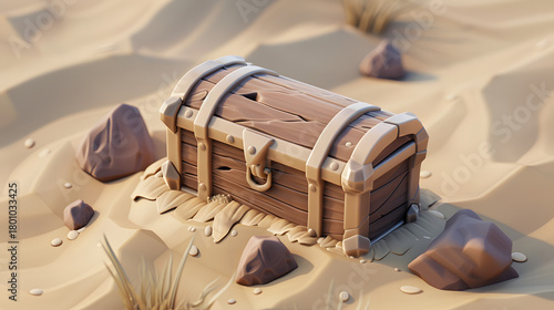 Fototapeta Naklejka Na Ścianę i Meble -  3d isometric low-polymer clay buried ancient chest