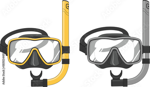 Scuba Diving and Snorkeling Mask with Snorkel Set for Underwater Exploration and Summer Vacation Vector.