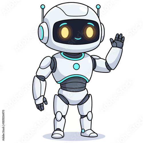 Friendly Robot Illustration A Charming Cartoon Character with a Welcoming Gesture