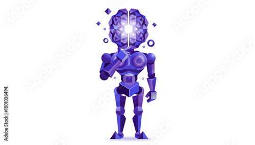 Artificial Intelligence Robot with Illuminated Brain Symbolizing Innovation and Technology