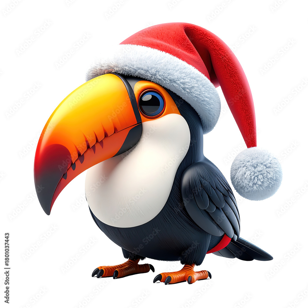 Obraz premium Stylized tropical bird character wearing festive headwear, clipart, isolated on a transparent background.