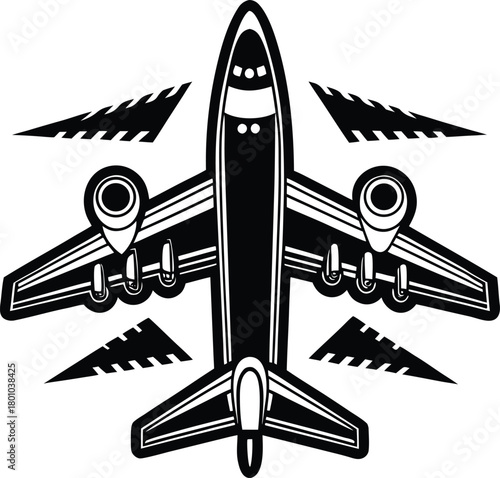 Black airplanes top view. Military jet fighter silhouette icons Strategic Military Power Modern Fighter Jet Soaring in Black Illustration	
