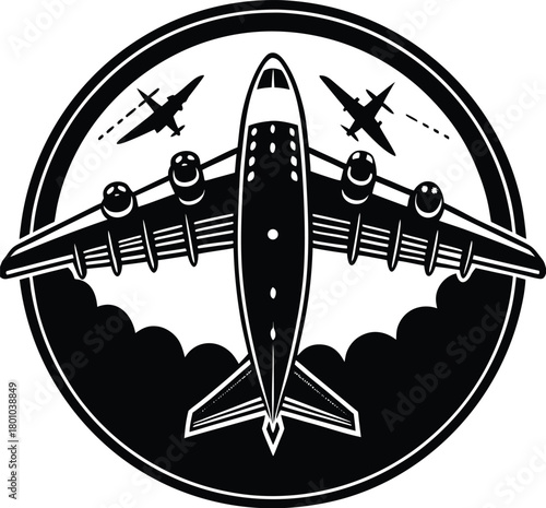 Black airplanes top view. Military jet fighter silhouette icons Strategic Military Power Modern Fighter Jet Soaring in Black Illustration	
