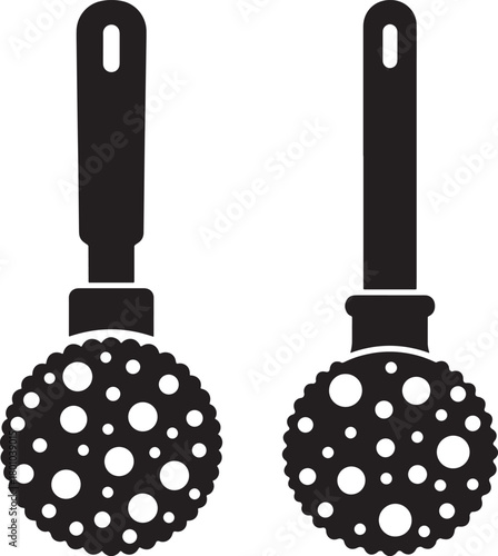 Two black silhouettes of round brushes