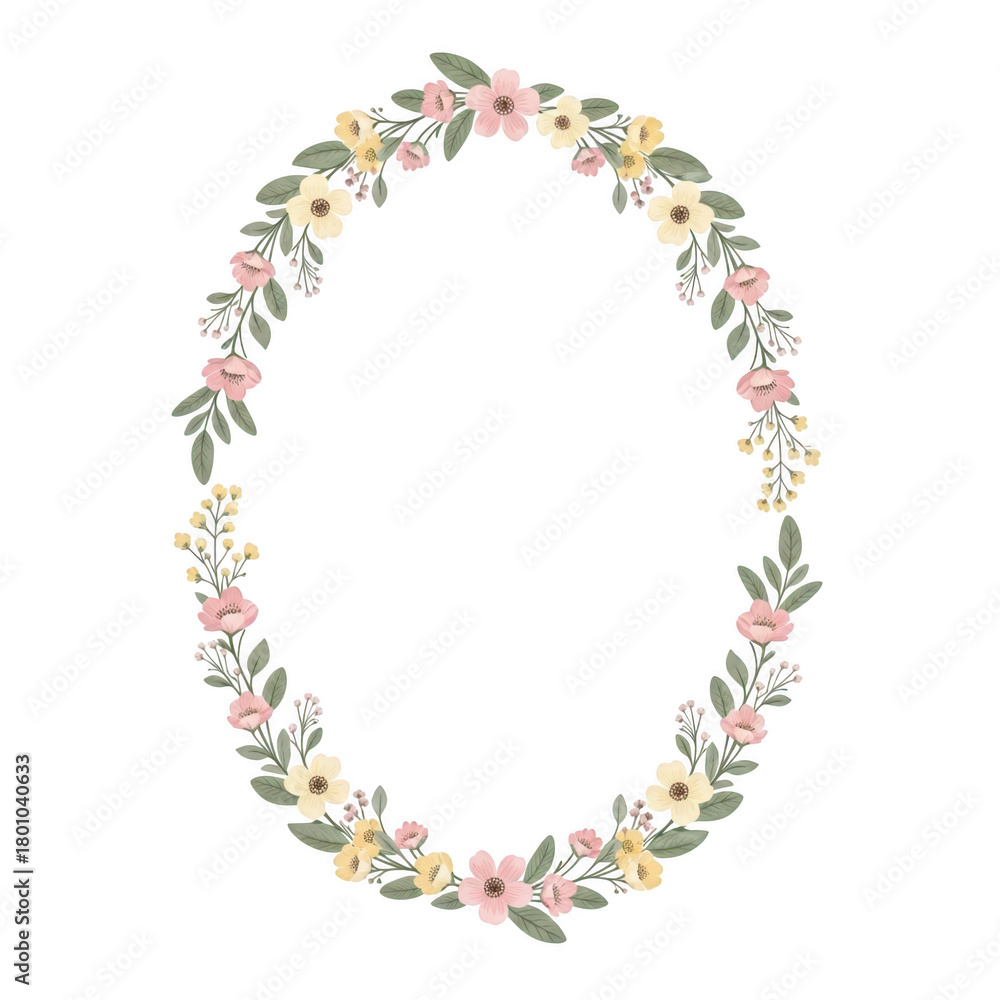 Obraz premium Oval floral frame isolated on transparent background
