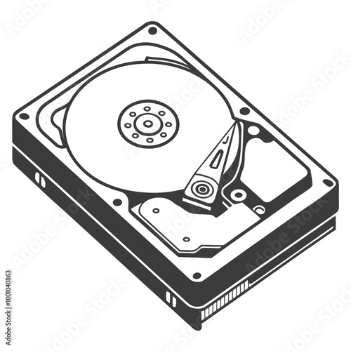 Isometric hard drive disk icon, computer data storage isolated on