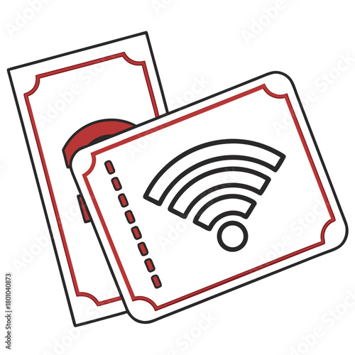Two tickets with wifi symbol isolated on for wireless access