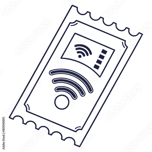Ticket with wifi symbol isolated on for wireless connectivity