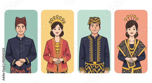 Indonesian Traditional java Attire Diverse Cultural Heritage in Flat Illustration