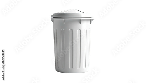 Simple white wastebasket with a lid, centered