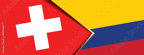Switzerland and Colombia flags overlapping symbolize diplomatic alliance and cooperation
