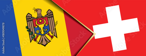Moldova and Switzerland flags overlapping symbolize diplomatic alliance and cooperation