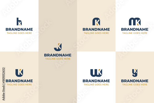 Letters HK JK NK MK UK WK YK Monogram Logo Set, for HH KH LH MH NH PH Initials