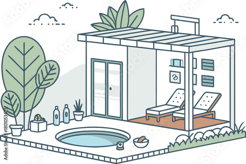 Spa center service flat vector illustrations set. Beauty salon visitors and workers cartoon characters. Wellness center procedures and equipment pack. Hot stone massage, foot bath and facial masks.	