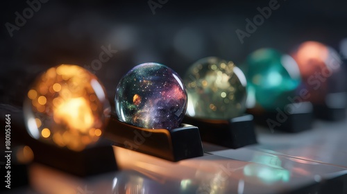 Array Of Illuminated Spheres with Galaxy and Colorful Lights