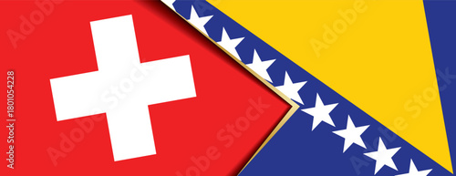 Swiss and Bosnian flags conceptual merger for international political and economic cooperation
