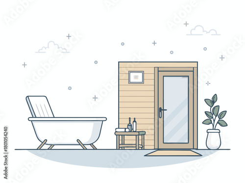 Spa center service flat vector illustrations set. Beauty salon visitors and workers cartoon characters. Wellness center procedures and equipment pack. Hot stone massage, foot bath and facial masks.	