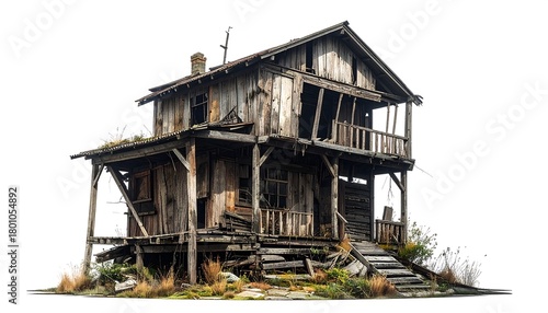 Dilapidated Wooden House - A Study in Decay and Abandonment.
