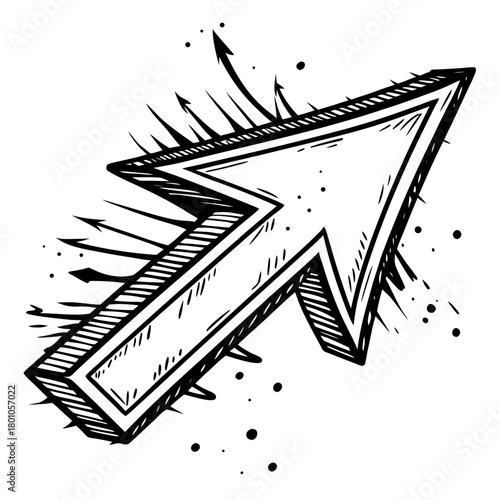 Grunge arrow isolated on shows direction with spikes and splatters