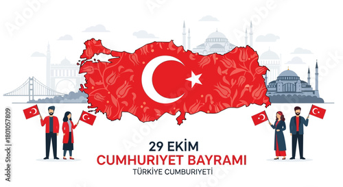 Turkish Republic Day Celebration with National Flag and Iconic Landmarks