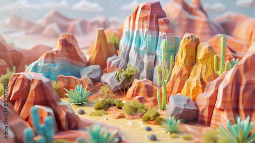 3d isometric low-polymer clay desert rock formation