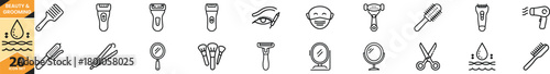 A comprehensive collection of beauty and grooming outline icons, perfect for personal care and salon concepts. Vector